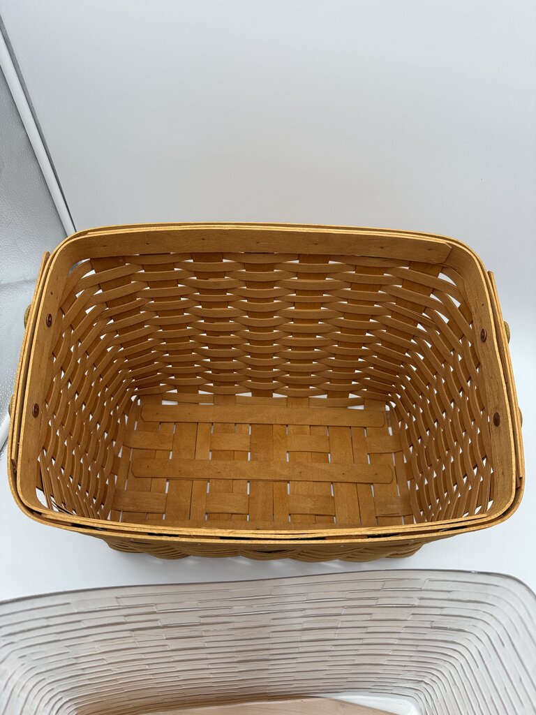2000 Longaberger Newspaper & Magazine Basket Slant Back Wood Lid /rw