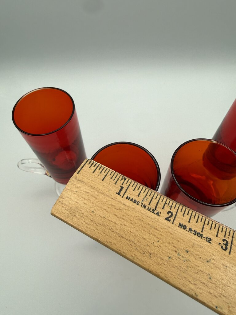 VTG set of 4 Ruby Red Cordials w/Clear Glass Pedestals & Handles /ro