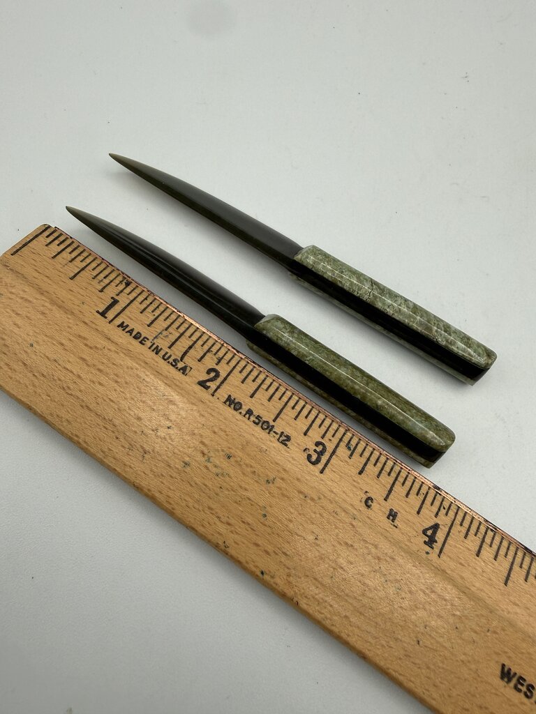 Set of 2 Nephrite Jade Green Carved Petite Knives 3.75” /ro