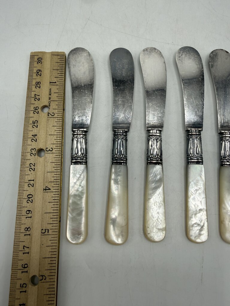 VTG set of 6 American Cutlery Butter Knives Sterling Collars MOP Handles /ro