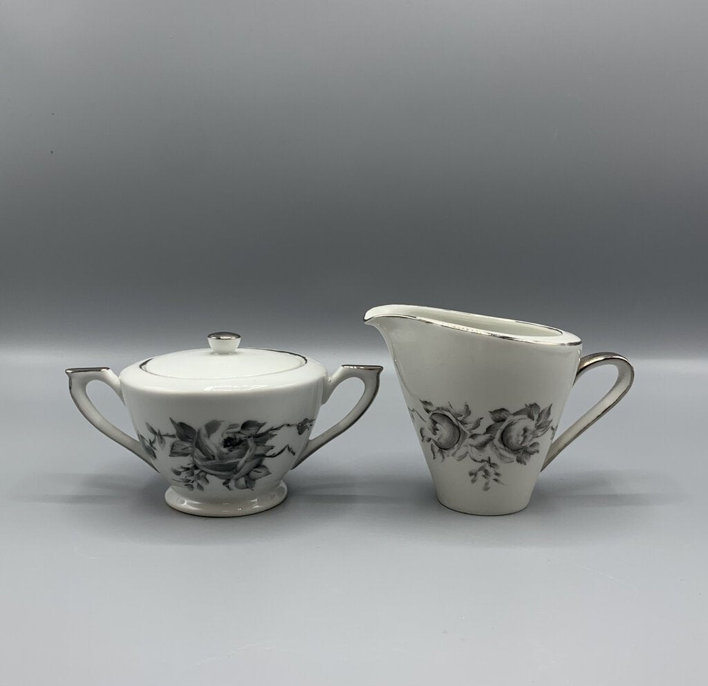 Mid-Century Hutschenreuther “Black Rose” Sugar Bowl and Creamer /hg – Pathway Market