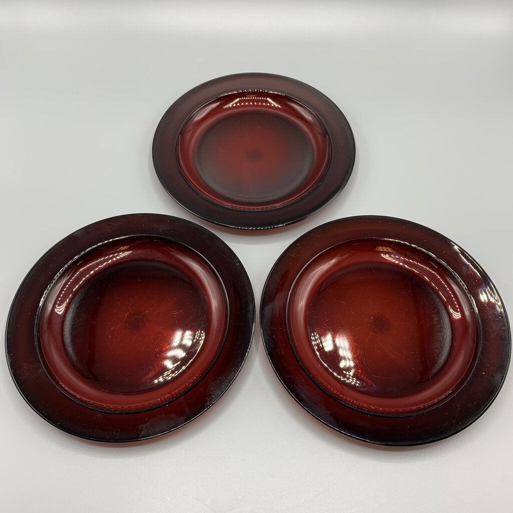 Vintage Arcoroc France Ruby Red Salad Plates Set/3 /hg