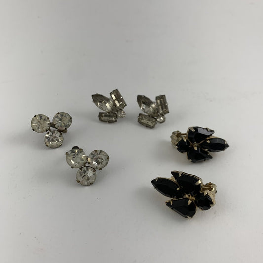 Lot of 3 Vintage Rhinestone Clip-on Earrings /hg