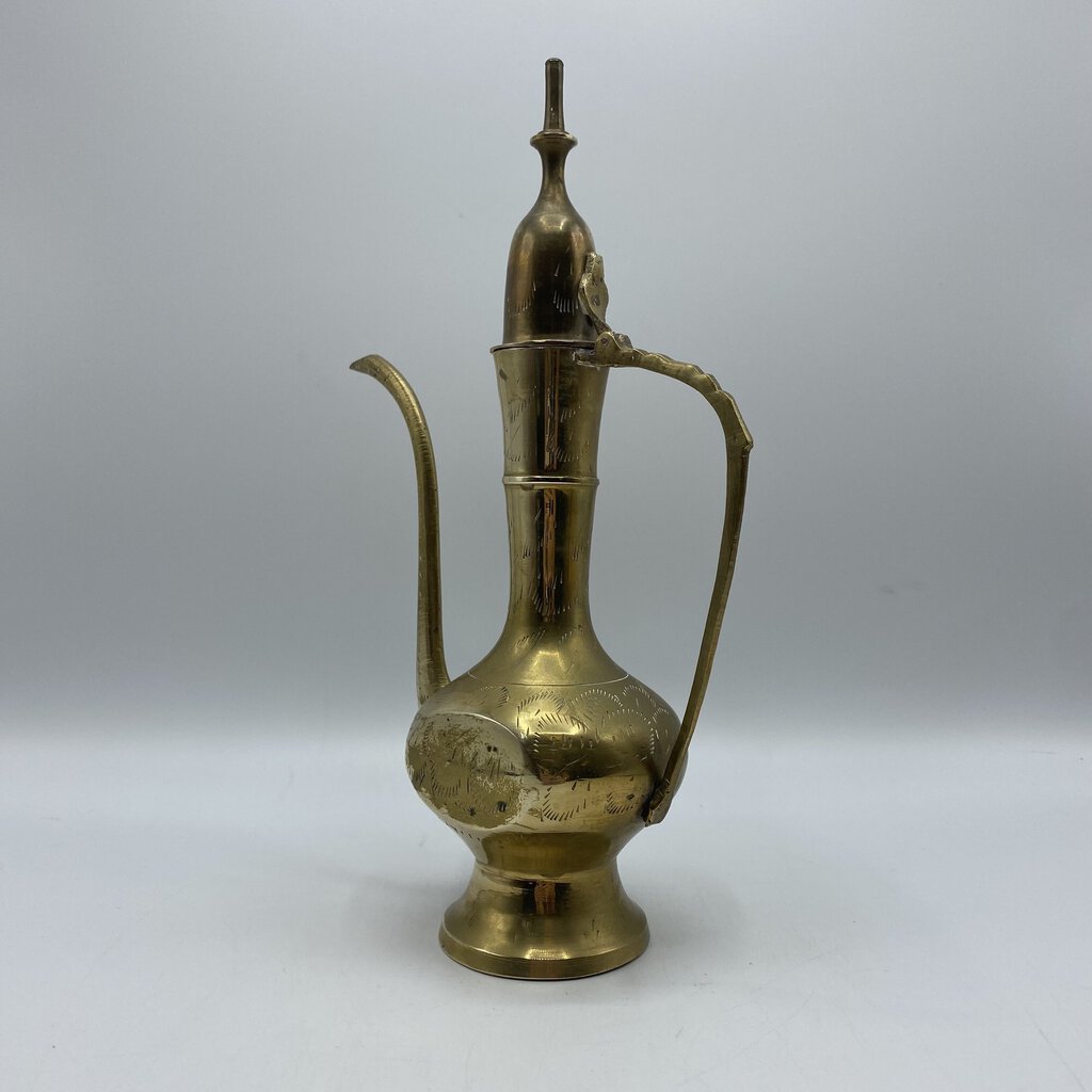 Etched Solid Brass Surahi Aftaba Ewer Dallah /bh