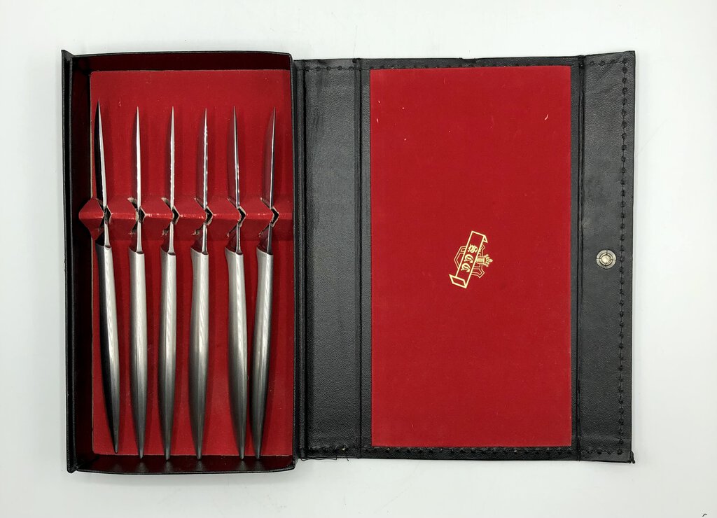 Mid Century Stainless Steel Steak Knife Set of 6 /b