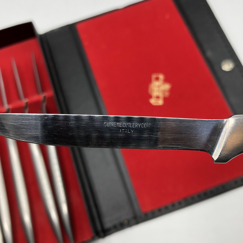 Mid Century Stainless Steel Steak Knife Set of 6 /b