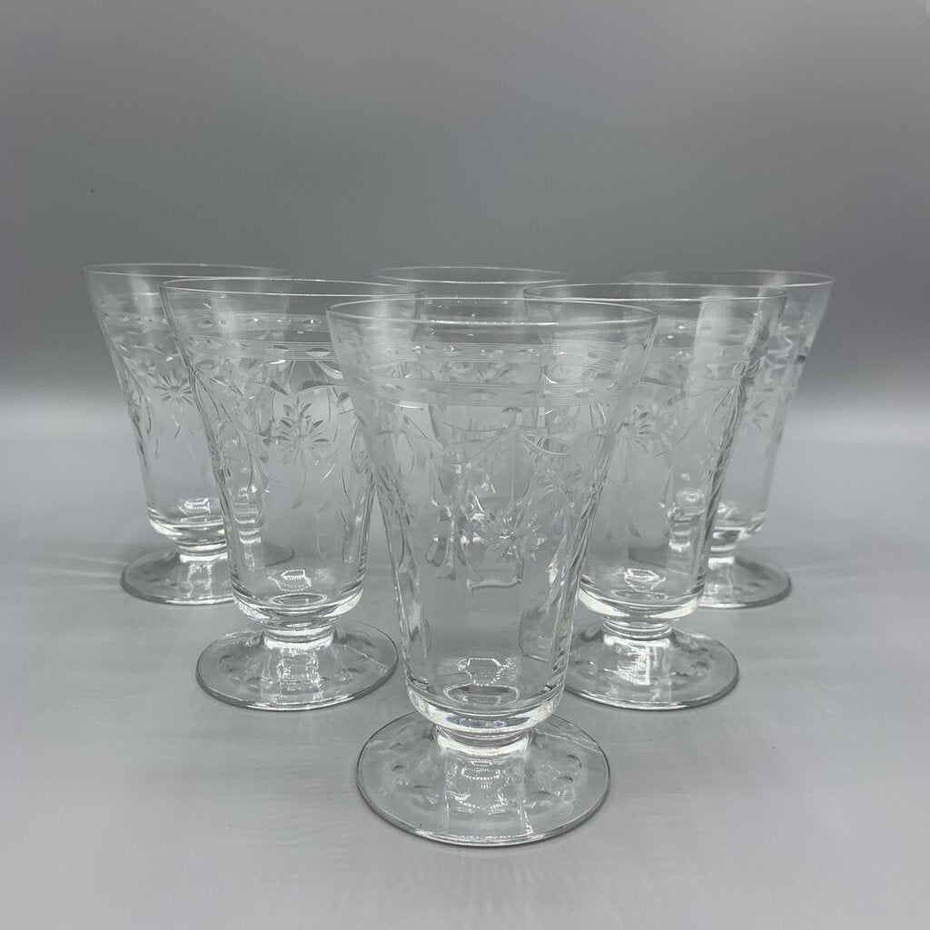 Vintage Newton Crystal Co. Cut Crystal Ice Tea/Water Glasses Set/6 /hg