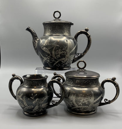 Antique Victorian Aurora Quadruple Silverplate Tea Set /hg