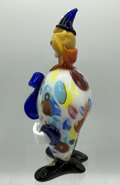 Vintage Colorful Murano Glass Clown w/ Blue Bow Numbered /b