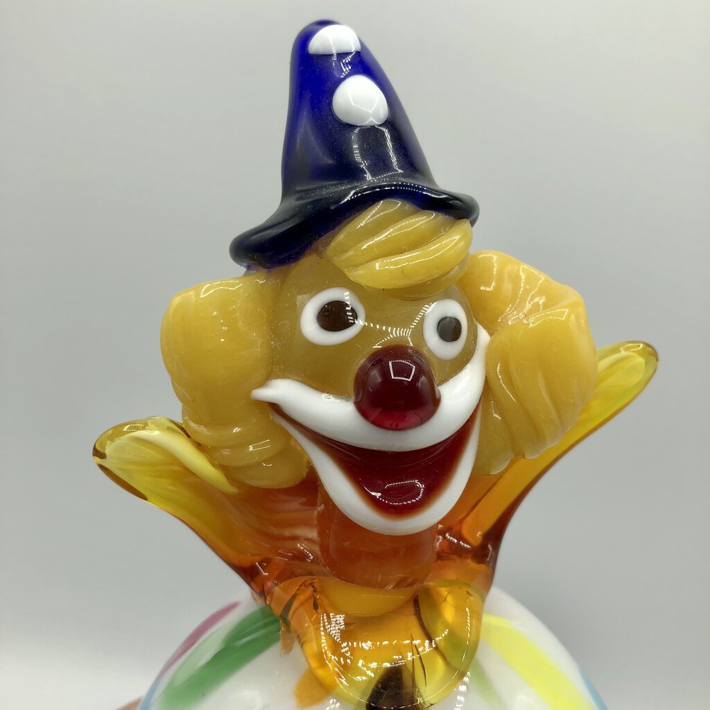 Vintage Colorful Murano Glass Clown w/ Blue Bow Numbered /b
