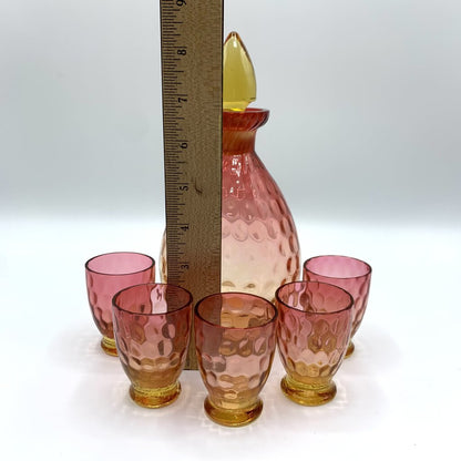 Antique Amberina Cranberry Coin Dot Decanter and Shot Glass Set /hg