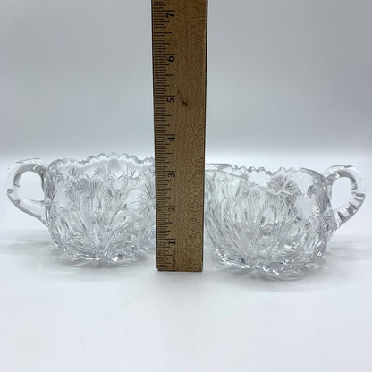 Antique Libbey American Brilliant Cut Star and Feather Sugar and Creamer Set /hgo