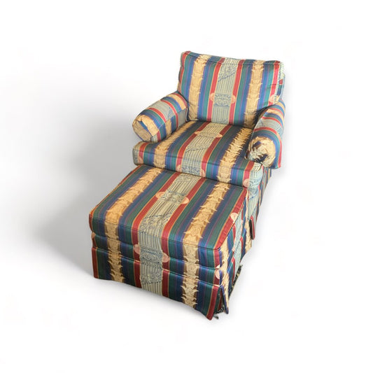 Vintage Striped Chair and Ottoman