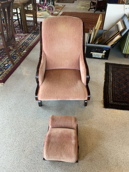 Antique Platform Chair with Ottoman