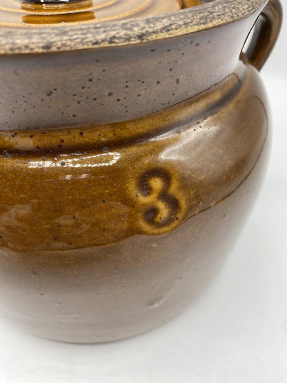 Vintage Brown Glaze #3 Bean Pot Pig Ear Handles /rb