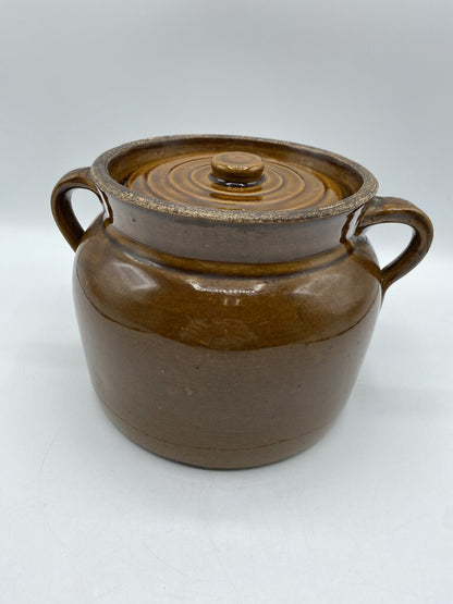 Vintage Brown Glaze #3 Bean Pot Pig Ear Handles /rb