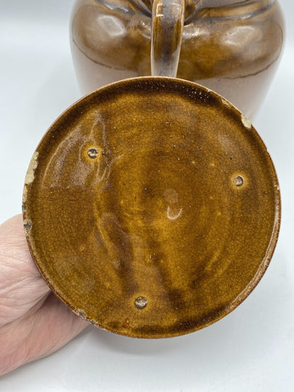 Vintage Brown Glaze #3 Bean Pot Pig Ear Handles /rb