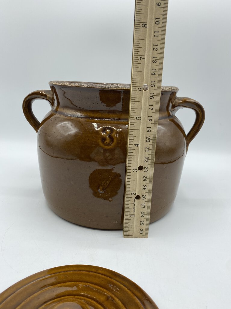 Vintage Brown Glaze #3 Bean Pot Pig Ear Handles /rb