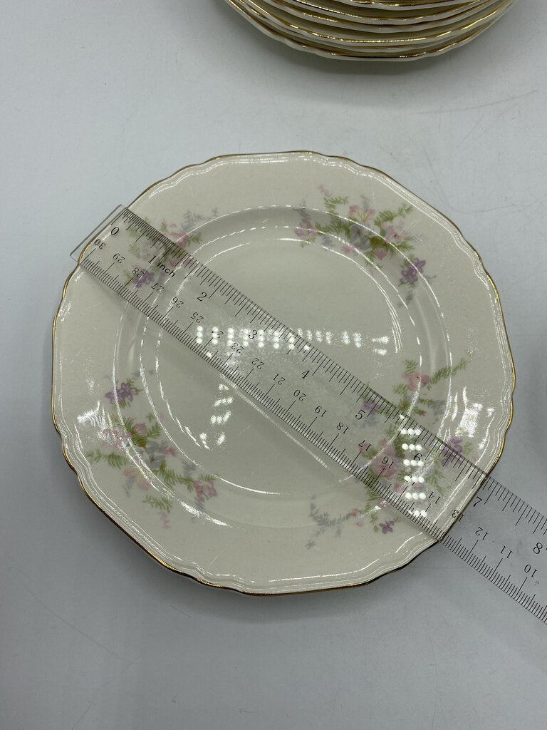 Crown Potteries 7” Dessert Plates set of 12 Pink & Lavender Flowers /rb