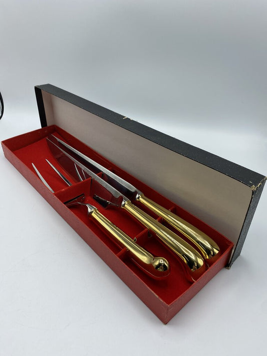 Vintage Two Tone 3 Piece Stainless Carving Set made in Japan /rw