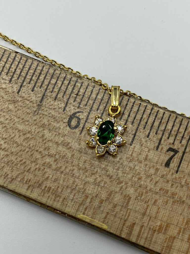 Worthington Emerald Green Austrian Crystal Gold Tone Necklace Earring Gift Box /ro