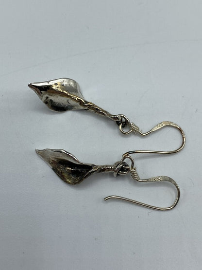 925 Sterling Calla Lily Pierced Earrings w/cuff Bracelet /ro