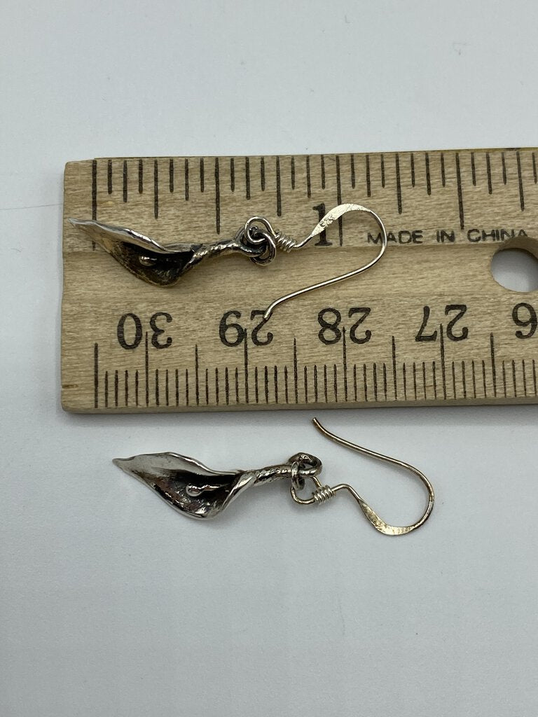 925 Sterling Calla Lily Pierced Earrings w/cuff Bracelet /ro