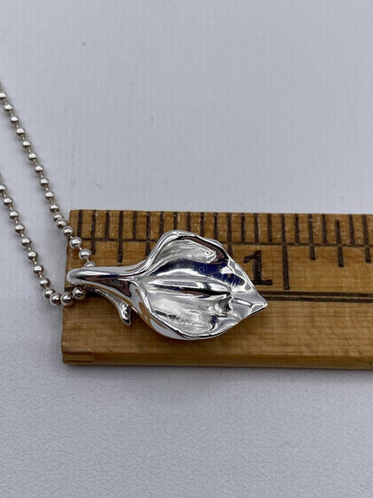 .925 Sterling Silver Calla Lily Pendant 18” Bead Ball Chain /ro