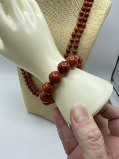 2 Pc. Red Jasper Stone Bead Sterling Clasp Necklace Bracelet Set /ro