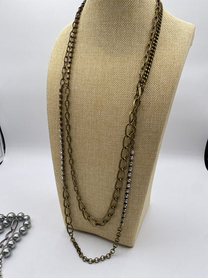 Gerard Yosca 2 Chain Necklaces Rhinestones, Pearls Chain 36” /ro