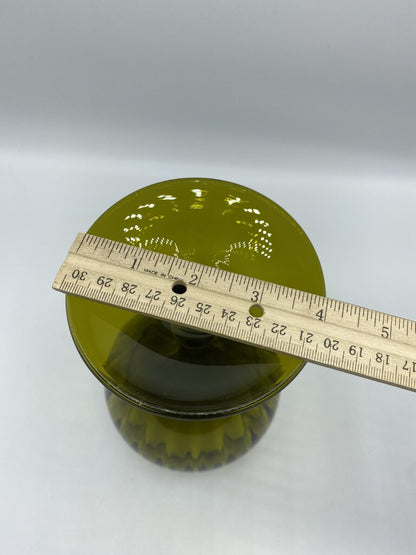 VTG Empoli Olive Green Glass Pedestal Optic Ribbed Ruffle Edge Compote /rw