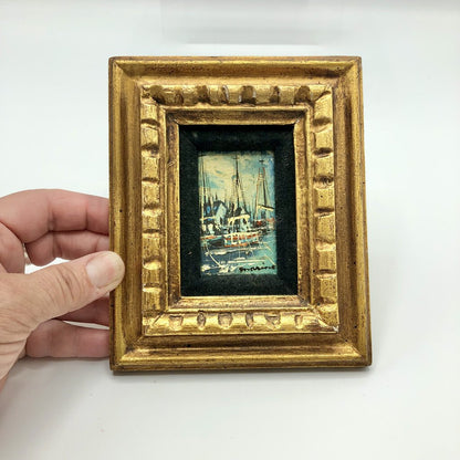 Vtg Miniature Oil Painting Signed Framed /b