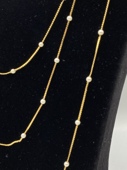 Crown Trifari Trio of Gold Toned & Faux Pearl Necklaces 20”, 24” 30” /ro