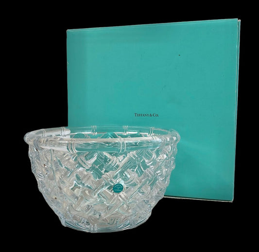 Tiffany & Co. 9” Rock Cut Crystal Bamboo Lattice Bowl /b