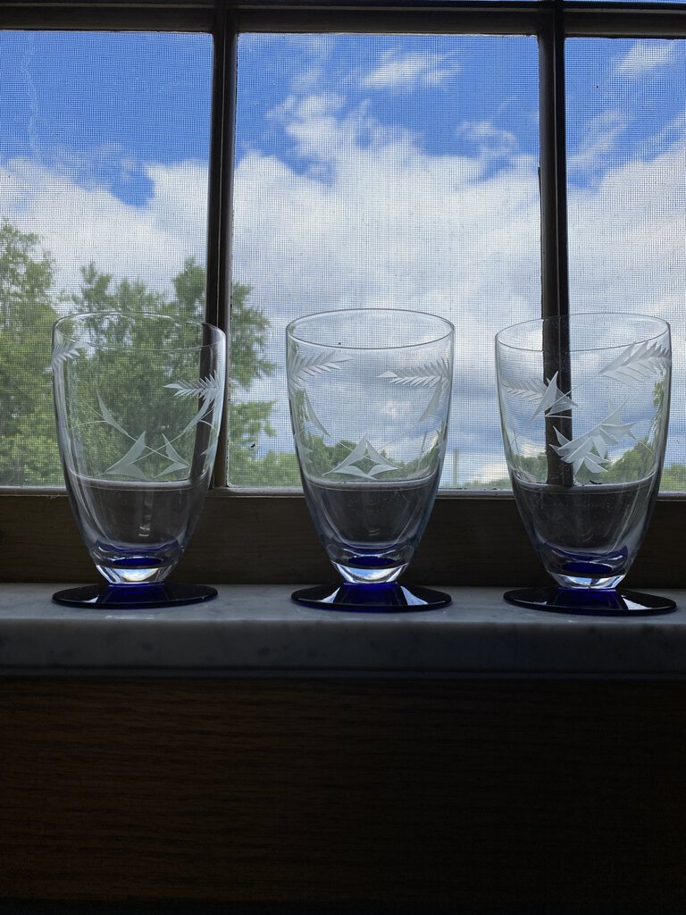 Set of 3 Louie Weston Optic Crystal Cobalt Blue Base 5” Tea Glasses /rb