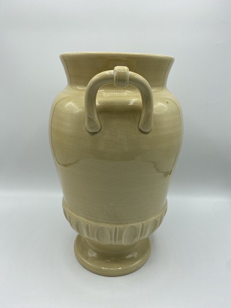 Large Ceramic Beige Two Handled 12.5” Urn Made in Italy /r