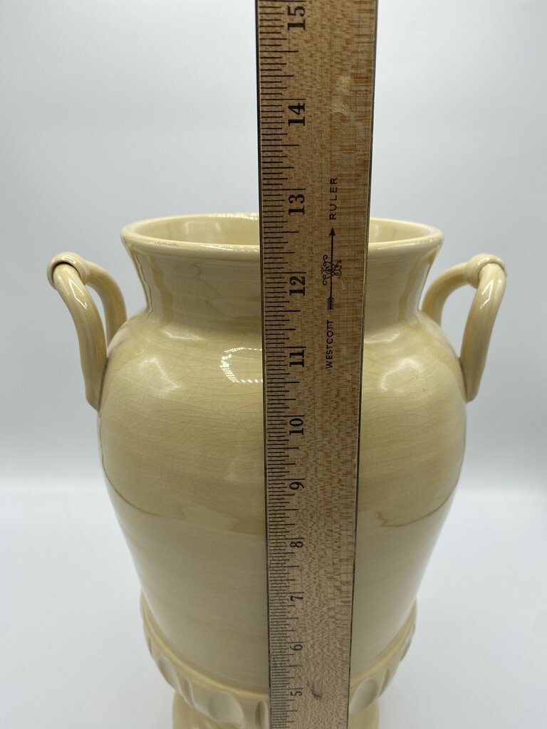 Large Ceramic Beige Two Handled 12.5” Urn Made in Italy /r