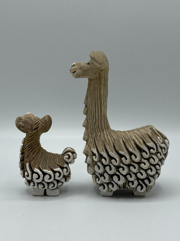 Artesania Rinconada Uruguay Clay Art Sculpture Pottery Alpaca Llama Figurine Momma & Baby /ro