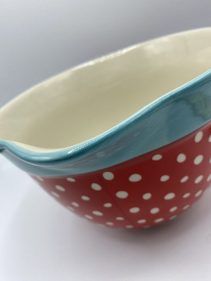 The Pioneer Woman Stoneware Batter Bowl Polka Dot Red 2.83 Quart NWT /rw