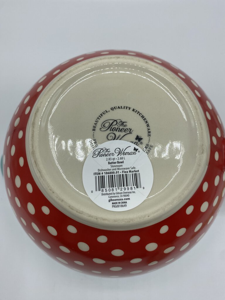 The Pioneer Woman Stoneware Batter Bowl Polka Dot Red 2.83 Quart NWT /rw