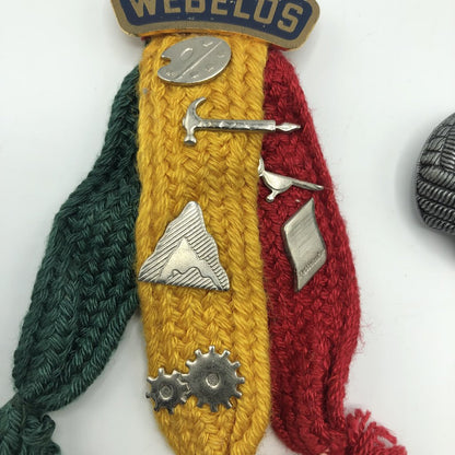 Vintage BSA Boy Scout Weeblos Merit Pin Ribbons & Scarf Slide /b