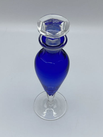 Beautiful Colbalt Blue Perfume Bottle Clear Base & 3.5” Stopper /ro