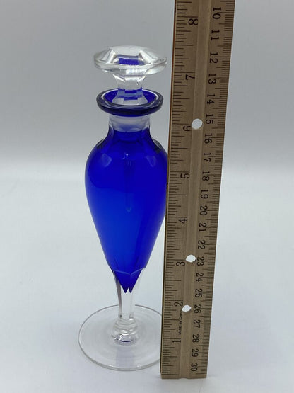 Beautiful Colbalt Blue Perfume Bottle Clear Base & 3.5” Stopper /ro