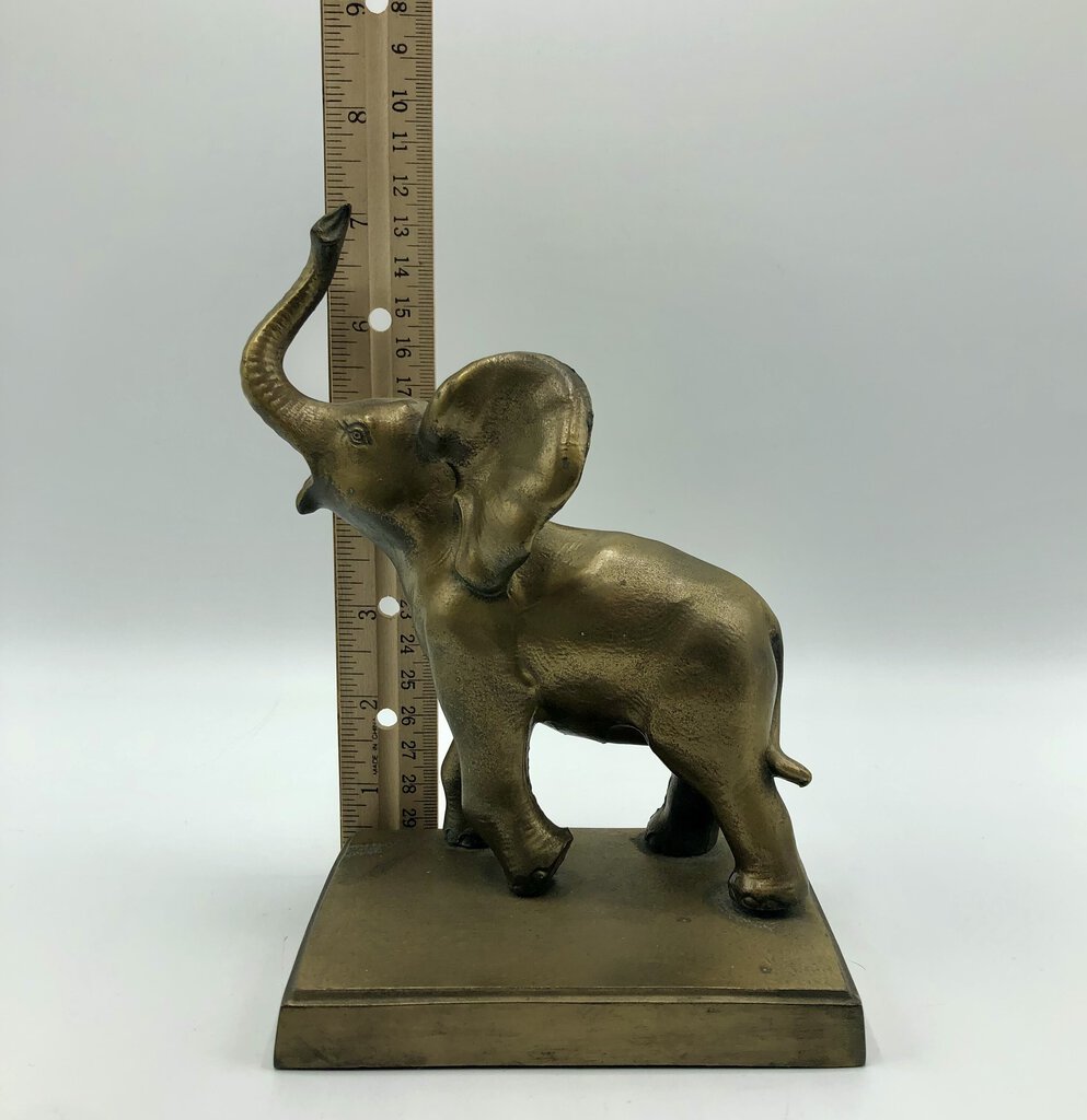 Brass Tone Spelter Metal Happy Elephant Book End /b