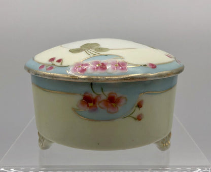Antique Nippon Porcelain Footed Round Trinket Box w/ Lid /b