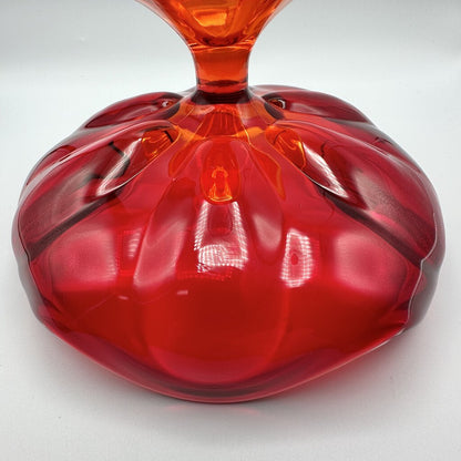 Vintage VIKING Glass Epic 6 Petal Persimmon Amberina Pedestal Compote /cb