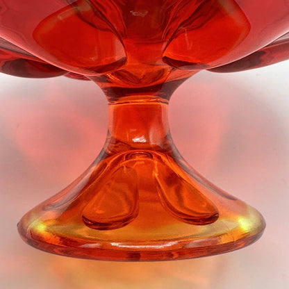Vintage VIKING Glass Epic 6 Petal Persimmon Amberina Pedestal Compote /cb