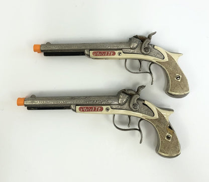 2 Vintage 1950s Hubley Toys Replica Pirate Dbl Barrel Play Pistols /b