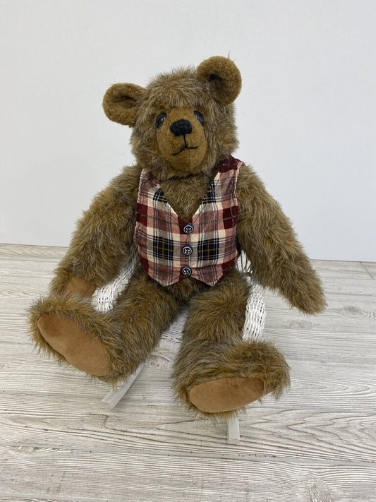 Large Jointed Brown Teddy Bear in Vest 24” Long /rb