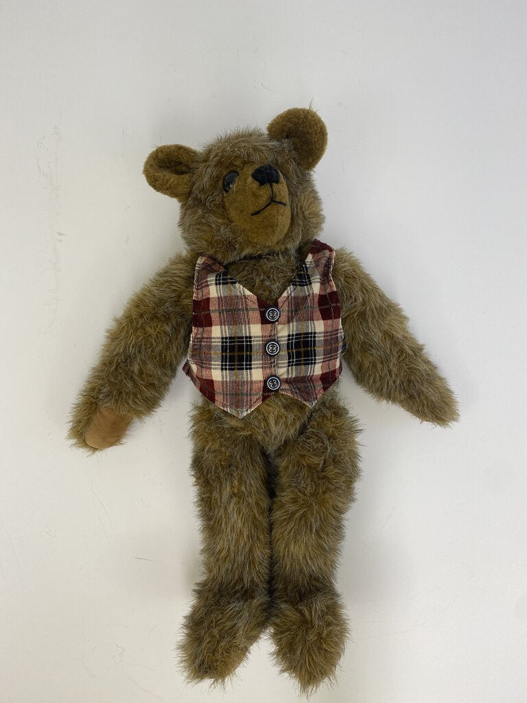 Large Jointed Brown Teddy Bear in Vest 24” Long /rb